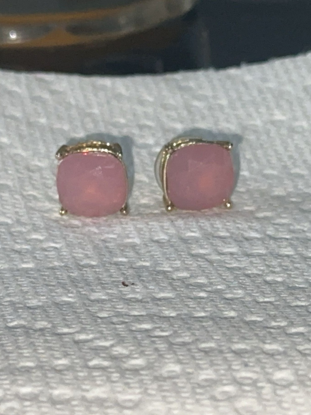 Pink Opal Cushion Stud Earrings in Gold